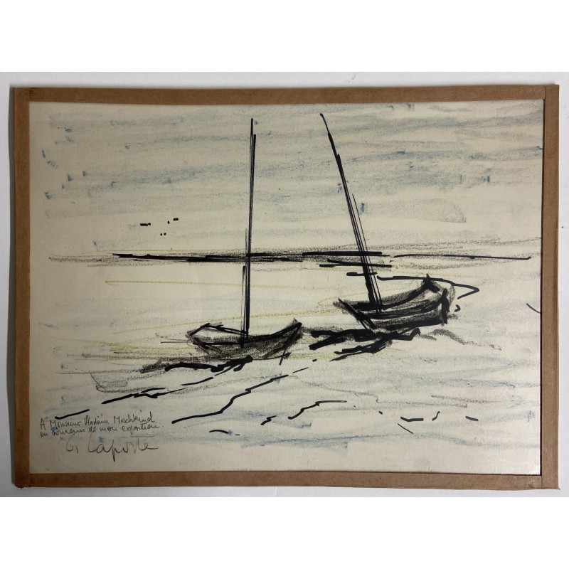 Georges Laporte, les deux barques, dessin