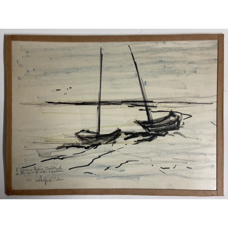 Georges Laporte, les deux barques, dessin