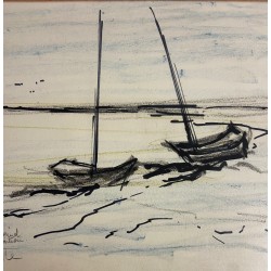 Georges Laporte, les deux barques, dessin
