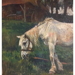 Raymond Lecourt  Le cheval blanc devant la ferme en Normandie