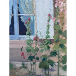 Gabriel Charlopeau, les roses trémières devant la fenètre