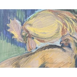 Raymond Bigot, le coq et la poule. Pastel