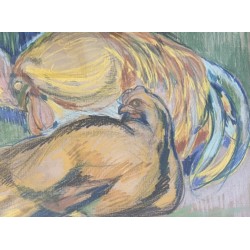 Raymond Bigot, le coq et la poule. Pastel
